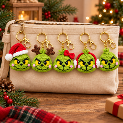 5-in-1 Holiday Monster Keychain Crochet Pattern PDF | Christmas Amigurumi Keychain Bundle