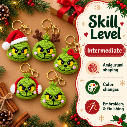 5-in-1 Holiday Monster Keychain Crochet Pattern PDF | Christmas Amigurumi Keychain Bundle