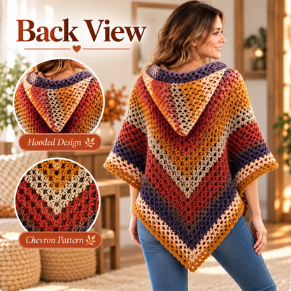 Crochet Hooded Poncho Pattern PDF | Autumn Leaves Poncho | Women’s Crochet Cape with Hood | Video Tutorial Digital Download