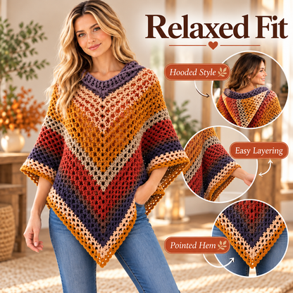 Crochet Hooded Poncho Pattern PDF | Autumn Leaves Poncho | Women’s Crochet Cape with Hood | Video Tutorial Digital Download
