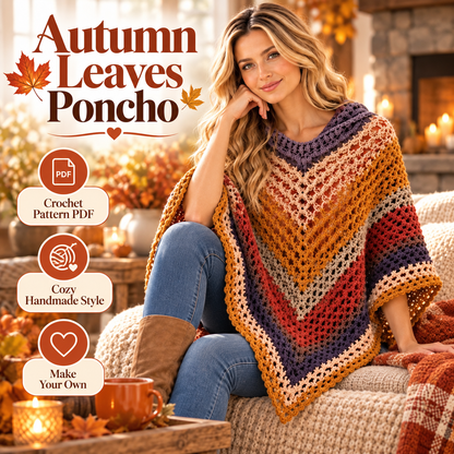 Crochet Hooded Poncho Pattern PDF | Autumn Leaves Poncho | Women’s Crochet Cape with Hood | Video Tutorial Digital Download