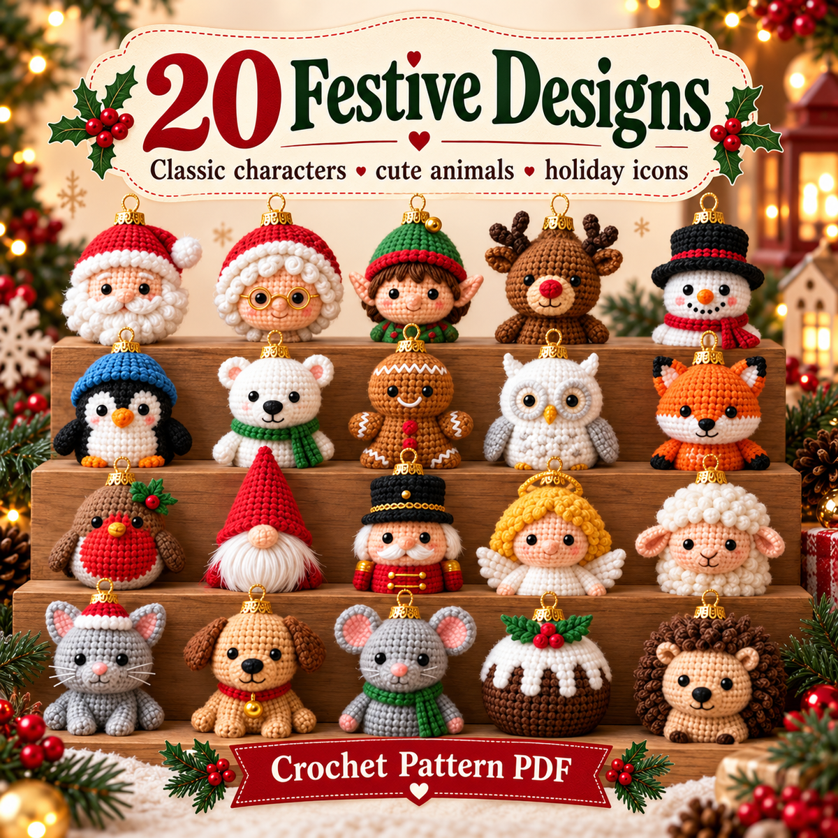 20-in-1 Christmas Crochet Ornament Pattern Bundle | Mini Amigurumi Baubles & Holiday Characters | Beginner Friendly PDF Download