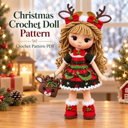 Christmas Reindeer Doll Crochet Pattern PDF | Holiday Amigurumi Doll