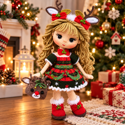 Christmas Reindeer Doll Crochet Pattern PDF | Holiday Amigurumi Doll