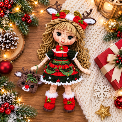 Christmas Reindeer Doll Crochet Pattern PDF | Holiday Amigurumi Doll