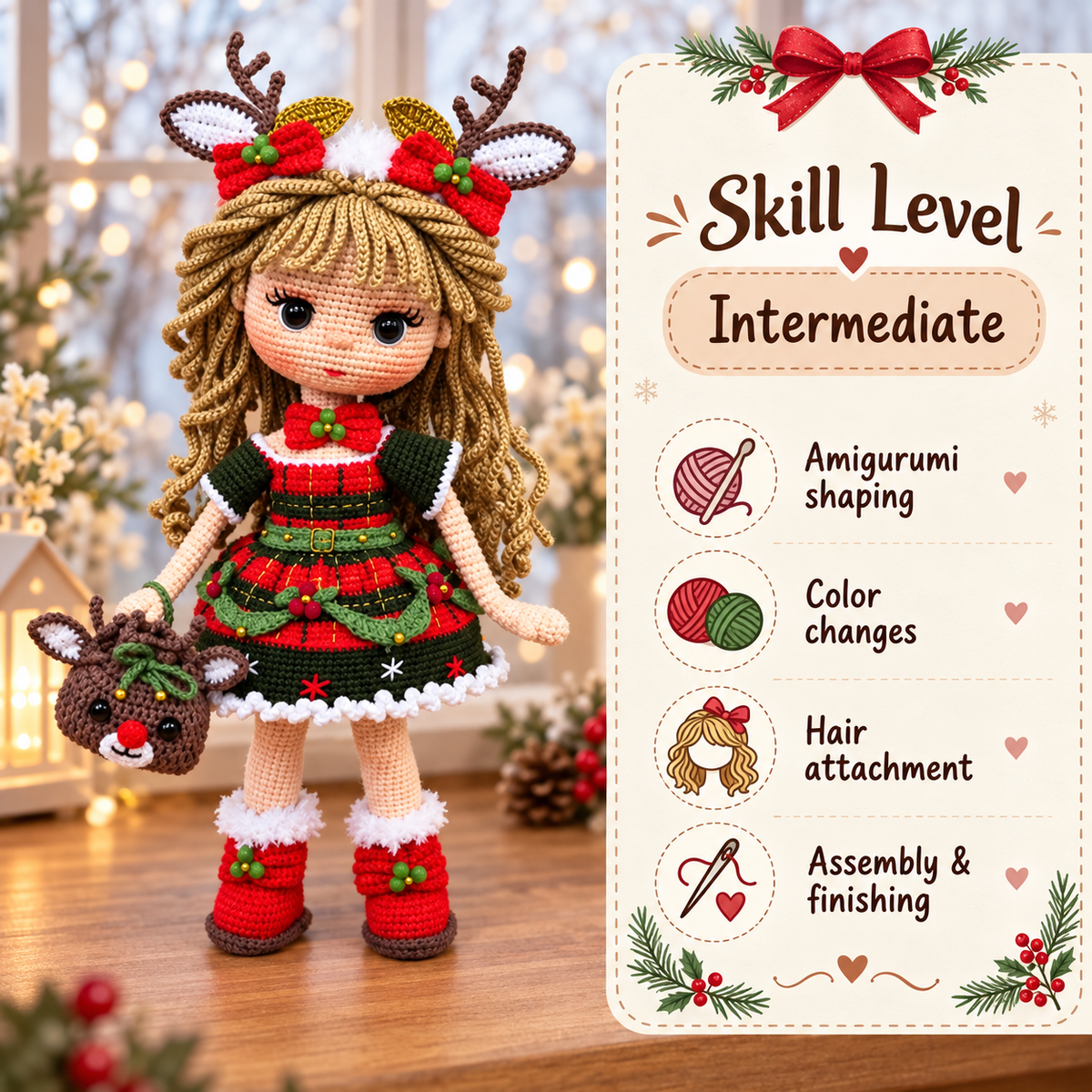 Christmas Reindeer Doll Crochet Pattern PDF | Holiday Amigurumi Doll