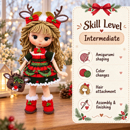 Christmas Reindeer Doll Crochet Pattern PDF | Holiday Amigurumi Doll