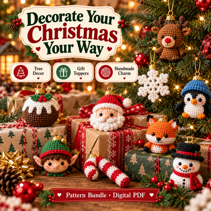 20-in-1 Christmas Crochet Ornament Pattern Bundle | Mini Amigurumi Baubles & Holiday Characters | Beginner Friendly PDF Download