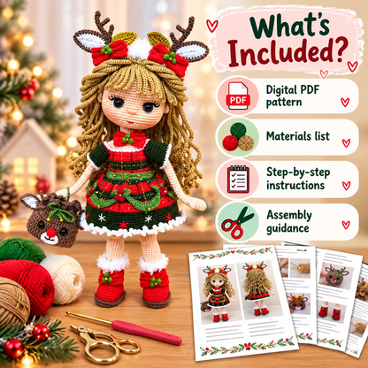 Christmas Reindeer Doll Crochet Pattern PDF | Holiday Amigurumi Doll