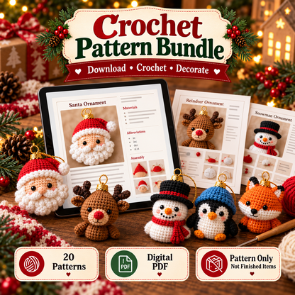 20-in-1 Christmas Crochet Ornament Pattern Bundle | Mini Amigurumi Baubles & Holiday Characters | Beginner Friendly PDF Download