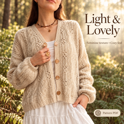Cable Crochet Cardigan Pattern PDF | V-Neck Women’s Cardigan | Made-to-Measure Sweater with Statement Buttons | Digital Download