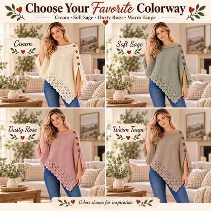 Women’s Crochet Poncho Pattern PDF | Elegant Uptown Poncho with Lace Border & Buttons | Beginner Friendly Sweater | Digital Download