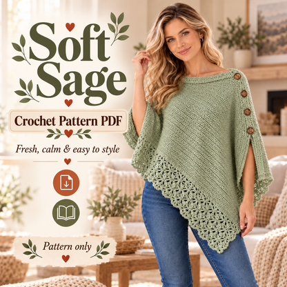 Women’s Crochet Poncho Pattern PDF | Elegant Uptown Poncho with Lace Border & Buttons | Beginner Friendly Sweater | Digital Download