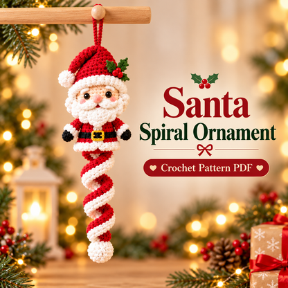 5 Christmas Spiral Ornament Crochet Patterns PDF | Santa, Mrs Claus, Elf, Peppermint Girl & Snowman