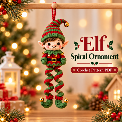 5 Christmas Spiral Ornament Crochet Patterns PDF | Santa, Mrs Claus, Elf, Peppermint Girl & Snowman