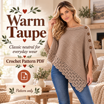 Women’s Crochet Poncho Pattern PDF | Elegant Uptown Poncho with Lace Border & Buttons | Beginner Friendly Sweater | Digital Download
