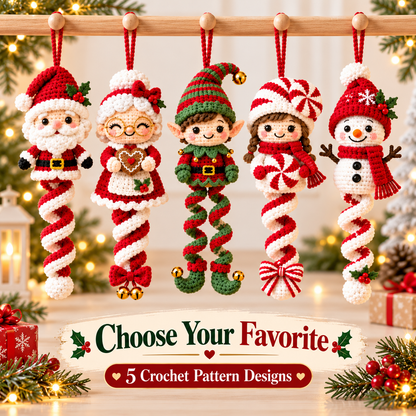 5 Christmas Spiral Ornament Crochet Patterns PDF | Santa, Mrs Claus, Elf, Peppermint Girl & Snowman