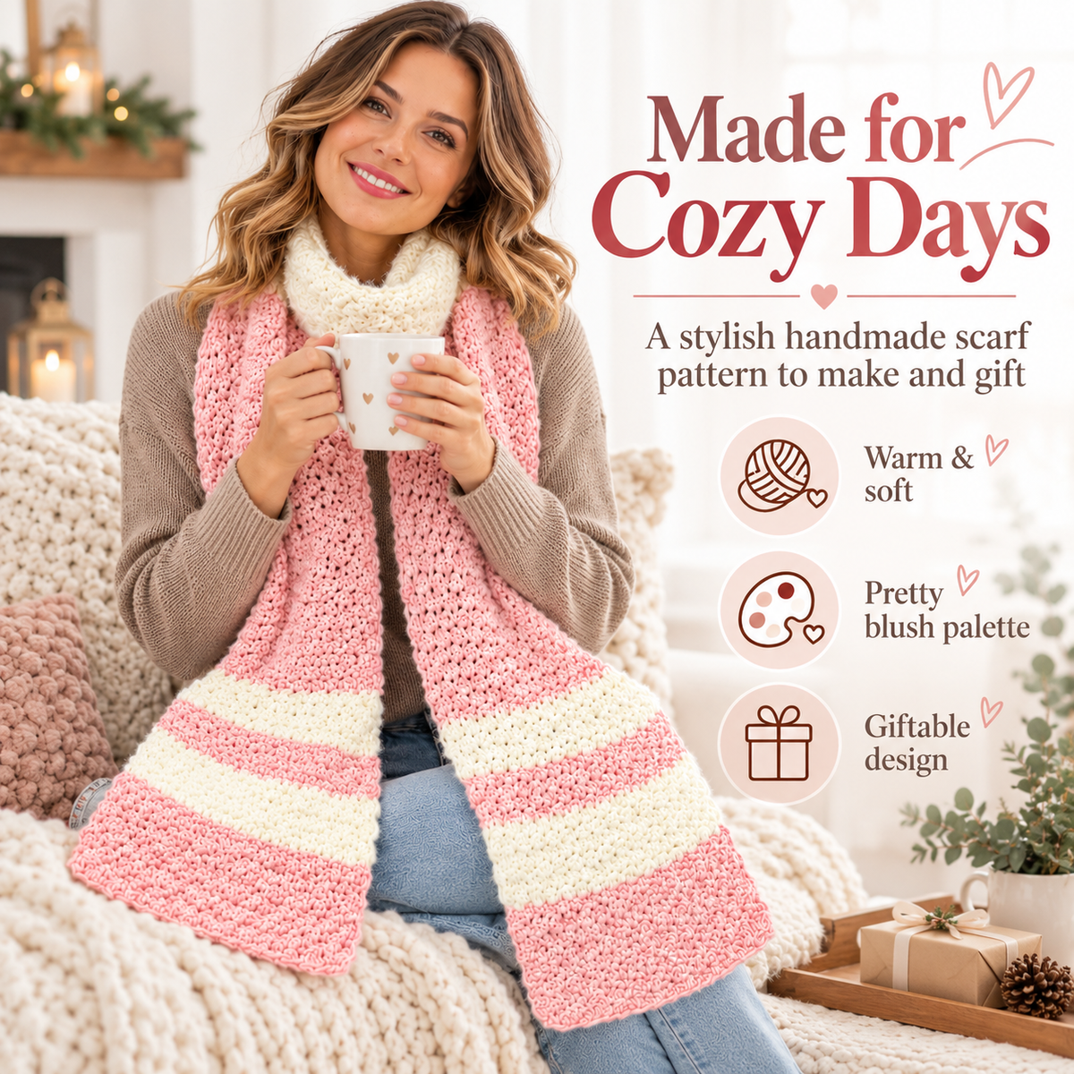 Crochet Pocket Scarf Pattern PDF | Cozy Winter Scarf with Pockets | Easy Women’s Crochet Accessory | Beginner Friendly Digital Download