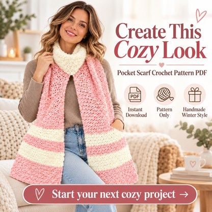 Crochet Pocket Scarf Pattern PDF | Cozy Winter Scarf with Pockets | Easy Women’s Crochet Accessory | Beginner Friendly Digital Download