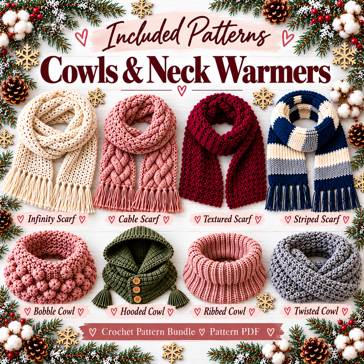 50 Winter Crochet Patterns Bundle PDF | Scarves, Mittens, Gloves, Cowls & Headbands | Cozy Accessories Digital Download