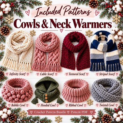 50 Winter Crochet Patterns Bundle PDF | Scarves, Mittens, Gloves, Cowls & Headbands | Cozy Accessories Digital Download