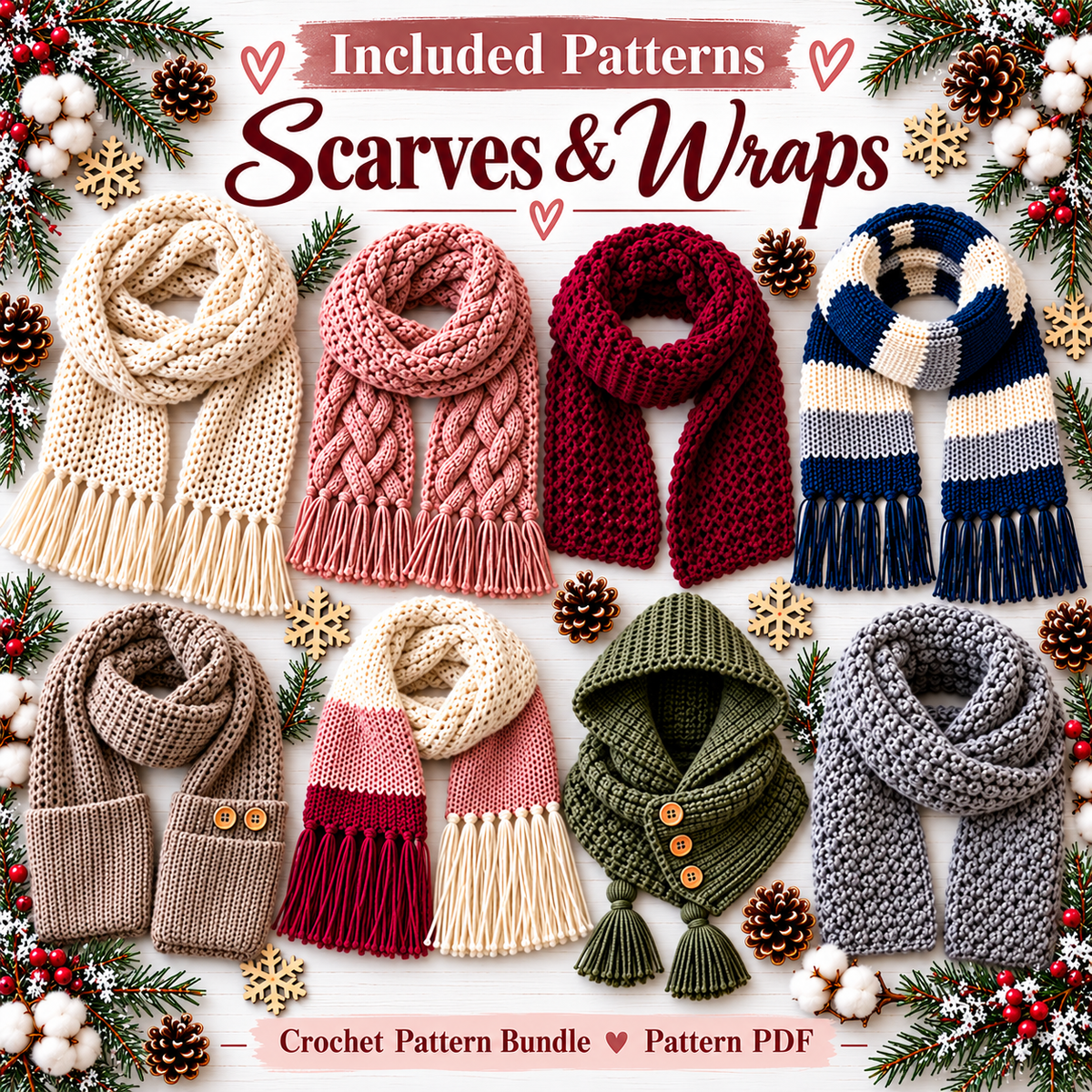 50 Winter Crochet Patterns Bundle PDF | Scarves, Mittens, Gloves, Cowls & Headbands | Cozy Accessories Digital Download