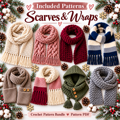 50 Winter Crochet Patterns Bundle PDF | Scarves, Mittens, Gloves, Cowls & Headbands | Cozy Accessories Digital Download
