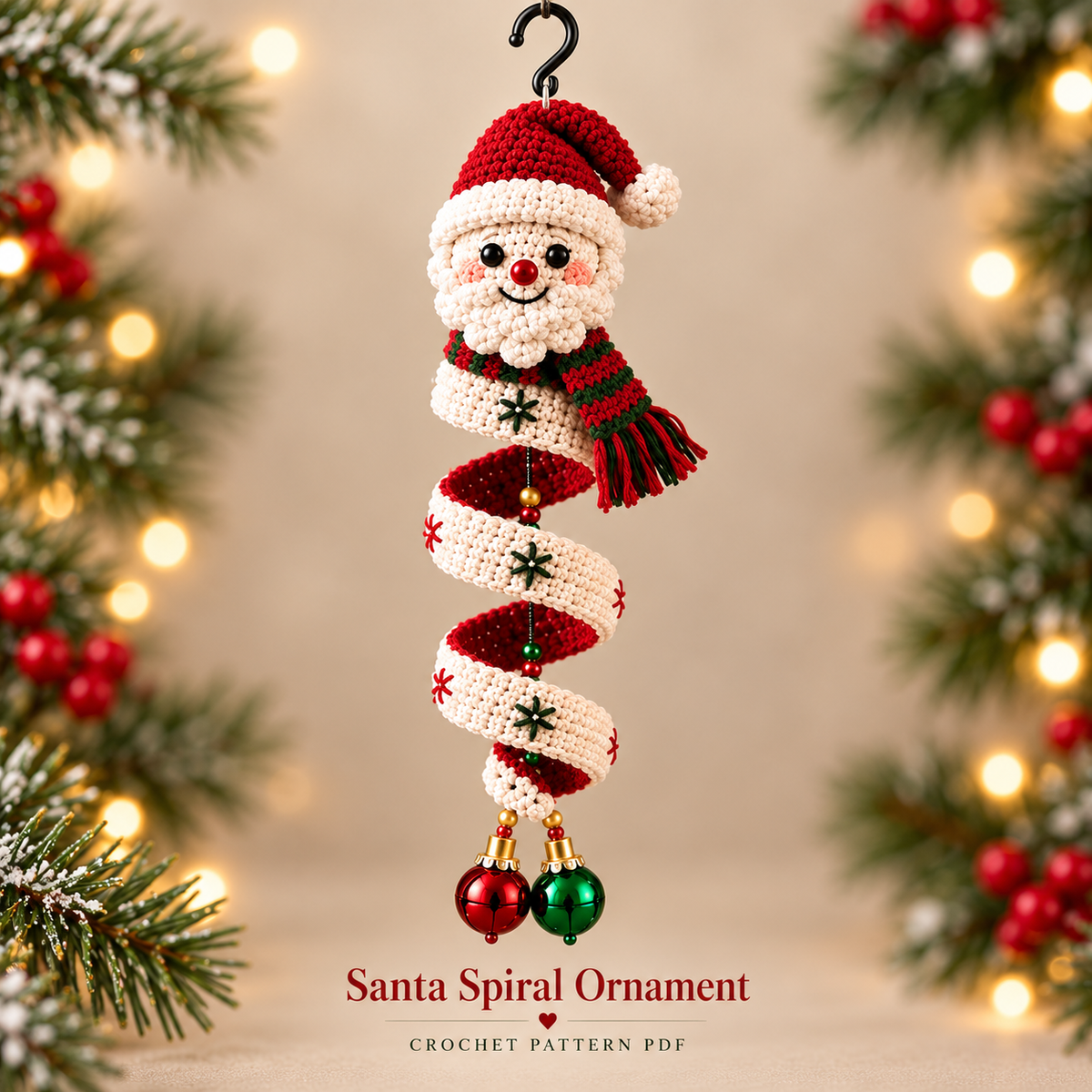 3-in-1 Christmas Spiral Ornament Crochet Pattern PDF | Santa Snowman & Christmas Tree Hanging Decor