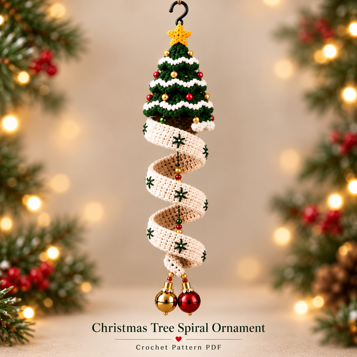 3-in-1 Christmas Spiral Ornament Crochet Pattern PDF | Santa Snowman & Christmas Tree Hanging Decor