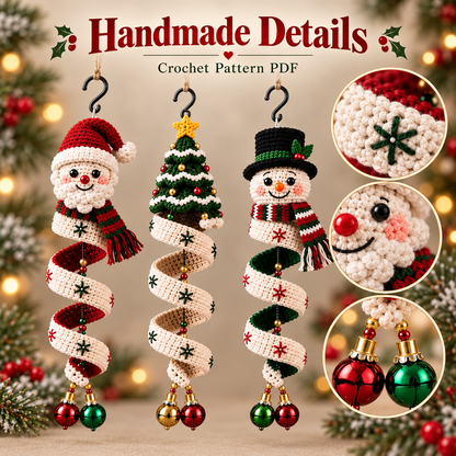 3-in-1 Christmas Spiral Ornament Crochet Pattern PDF | Santa Snowman & Christmas Tree Hanging Decor