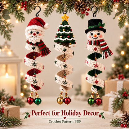 3-in-1 Christmas Spiral Ornament Crochet Pattern PDF | Santa Snowman & Christmas Tree Hanging Decor