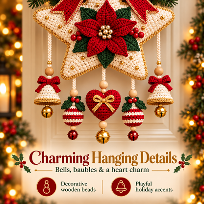 Christmas Star Door Hanger Crochet Pattern PDF | Poinsettia, Bells & Ornaments | Holiday Wall Decor | Digital Download