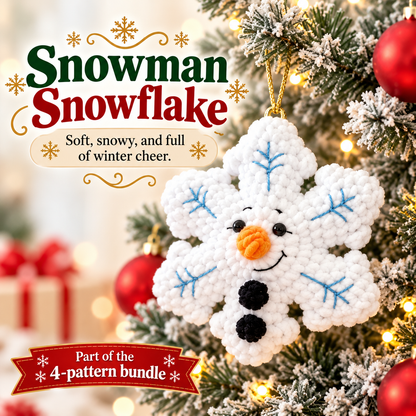 4-in-1 No-Sew Christmas Snowflake Crochet Pattern PDF | Santa, Snowman, Reindeer & Gingerbread Amigurumi Ornaments