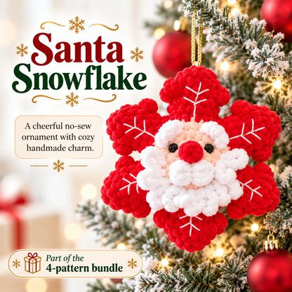 4-in-1 No-Sew Christmas Snowflake Crochet Pattern PDF | Santa, Snowman, Reindeer & Gingerbread Amigurumi Ornaments