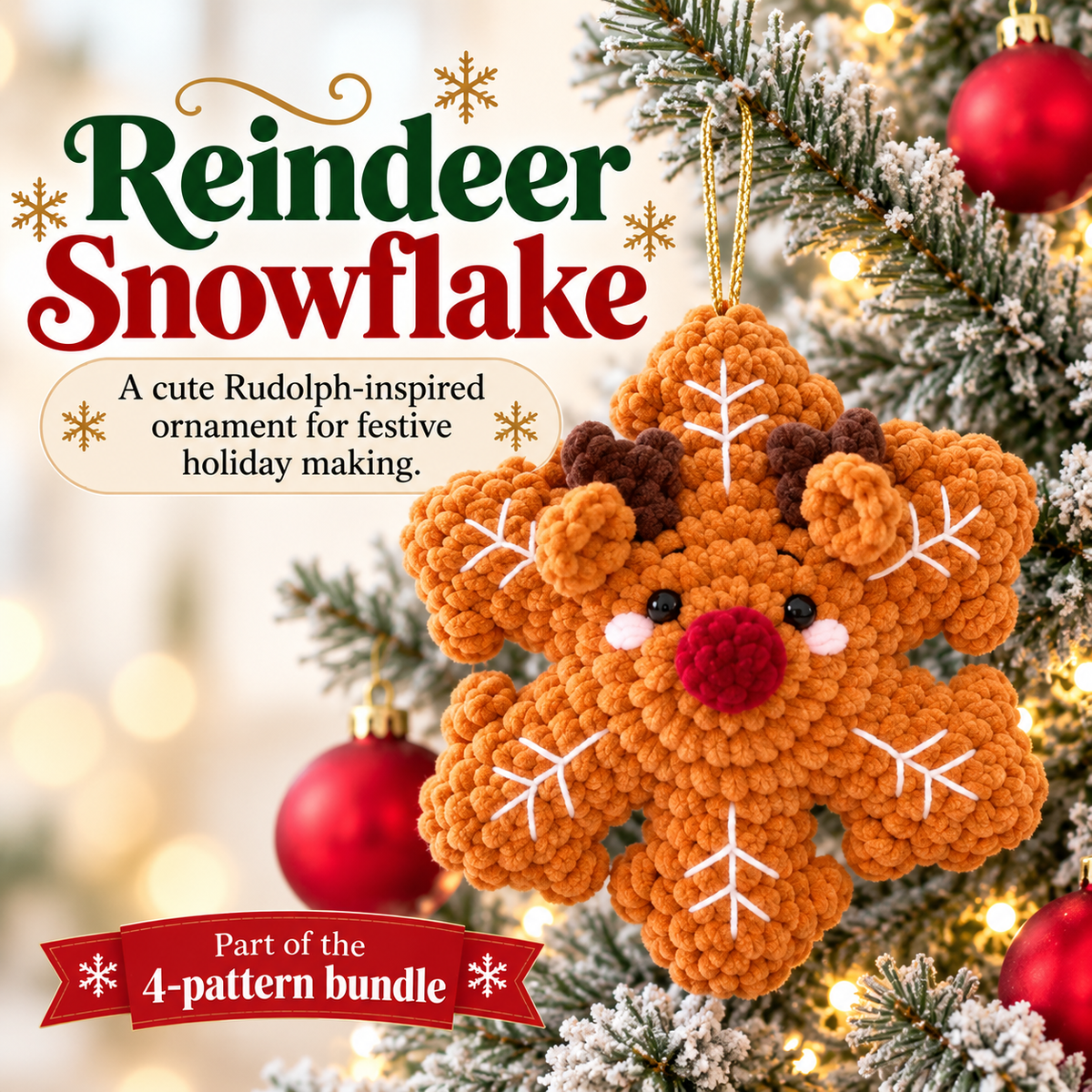 4-in-1 No-Sew Christmas Snowflake Crochet Pattern PDF | Santa, Snowman, Reindeer & Gingerbread Amigurumi Ornaments
