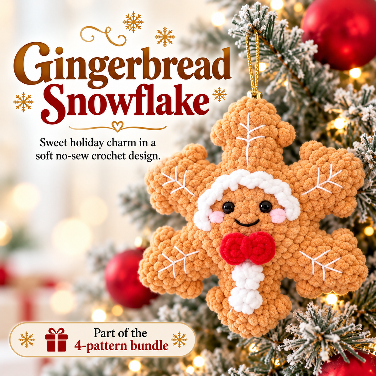 4-in-1 No-Sew Christmas Snowflake Crochet Pattern PDF | Santa, Snowman, Reindeer & Gingerbread Amigurumi Ornaments