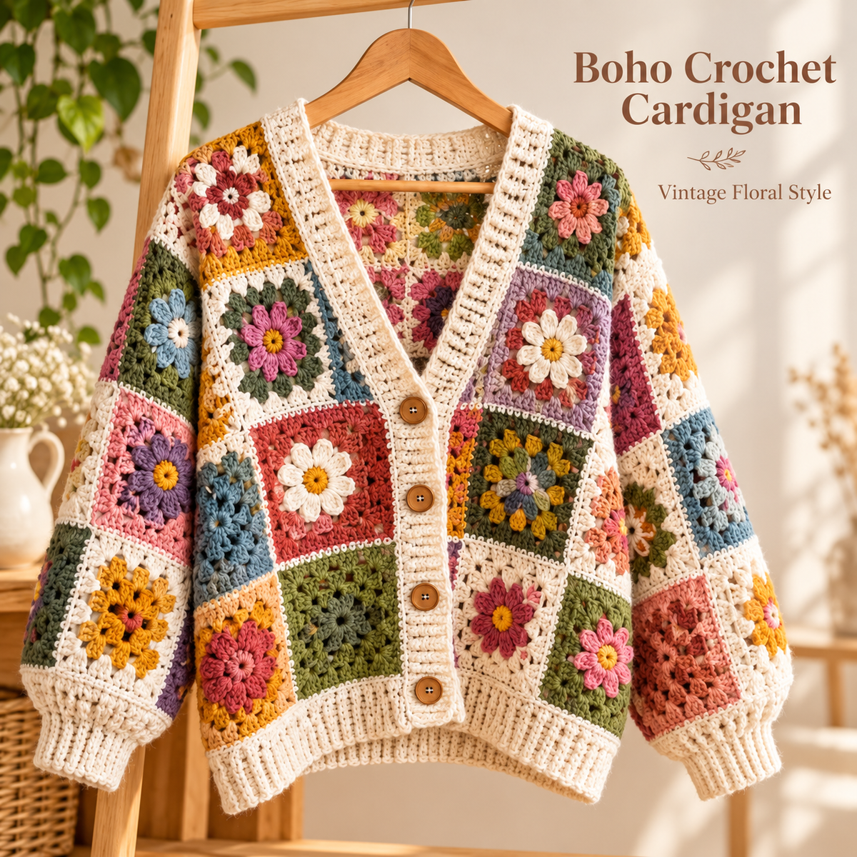 Floral Granny Square Cardigan Crochet Pattern PDF | Flower Crochet Cardigan for Women | Digital Download