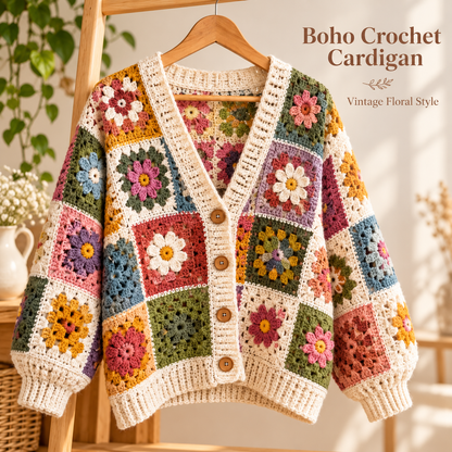 Floral Granny Square Cardigan Crochet Pattern PDF | Flower Crochet Cardigan for Women | Digital Download