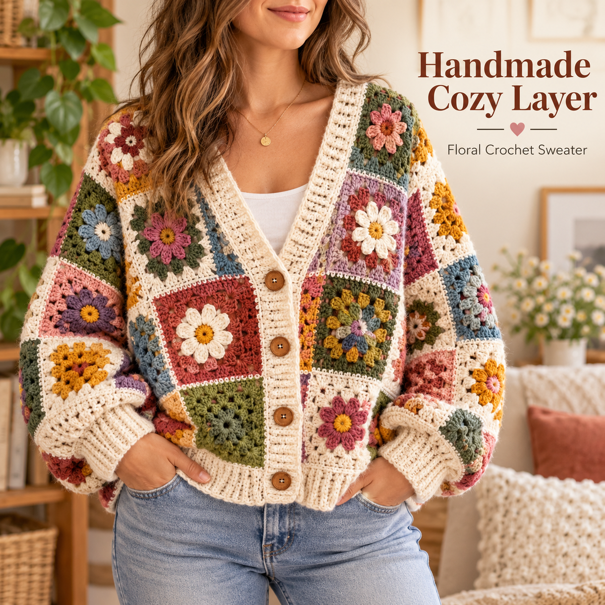 Floral Granny Square Cardigan Crochet Pattern PDF | Flower Crochet Cardigan for Women | Digital Download