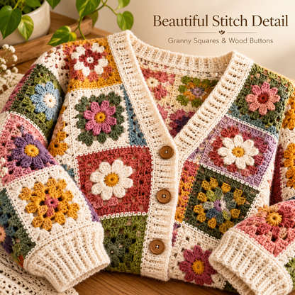 Floral Granny Square Cardigan Crochet Pattern PDF | Flower Crochet Cardigan for Women | Digital Download