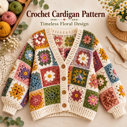 Floral Granny Square Cardigan Crochet Pattern PDF | Flower Crochet Cardigan for Women | Digital Download