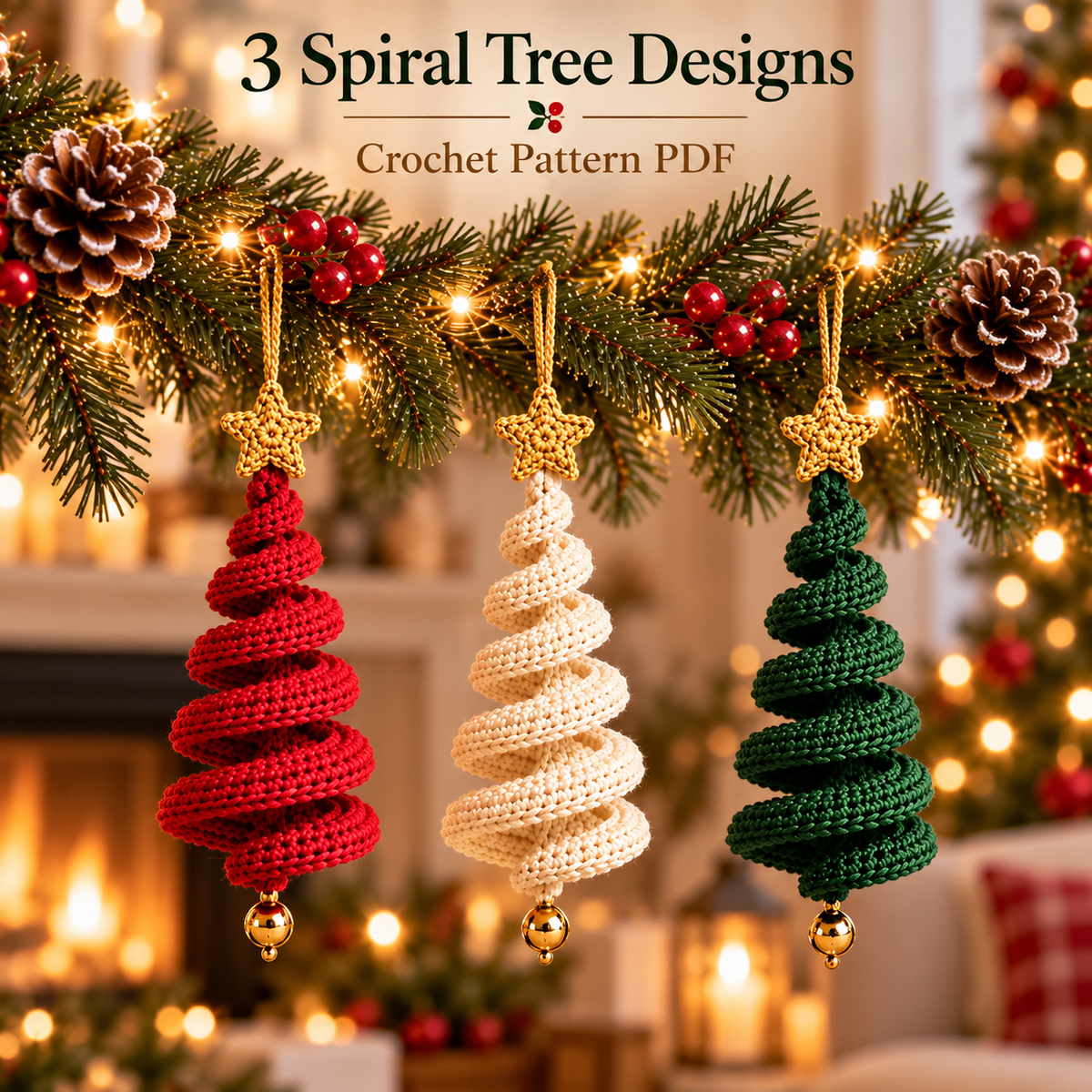 5-in-1 Holiday Ornament Crochet Pattern PDF | 3D Spiral Christmas Tree & Pumpkin Patterns