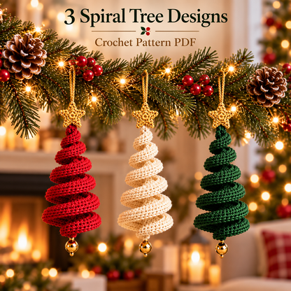 5-in-1 Holiday Ornament Crochet Pattern PDF | 3D Spiral Christmas Tree & Pumpkin Patterns