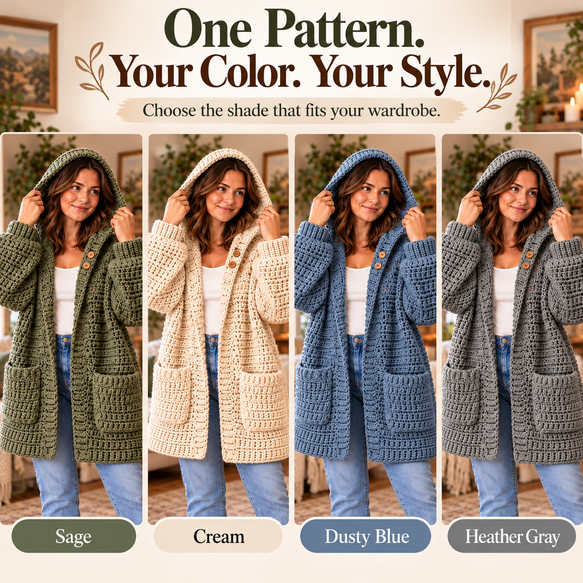 Hooded Cardigan Crochet Pattern PDF | Long Oversized Cardigan with Pockets | Cozy Women’s Sweater | Beginner Friendly Digital Download