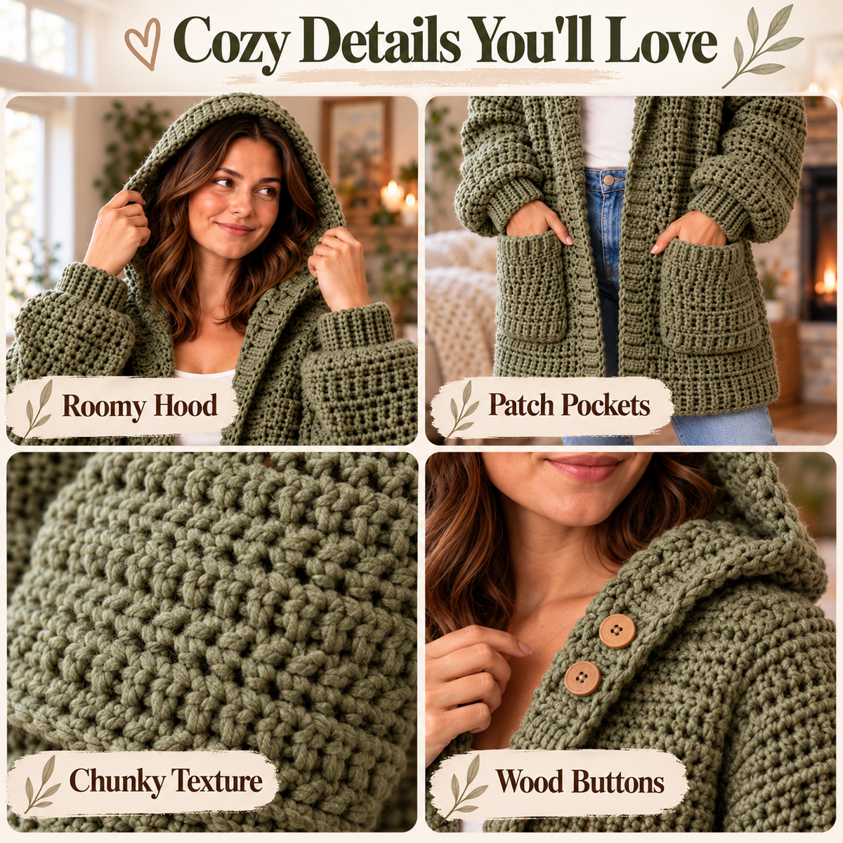 Hooded Cardigan Crochet Pattern PDF | Long Oversized Cardigan with Pockets | Cozy Women’s Sweater | Beginner Friendly Digital Download