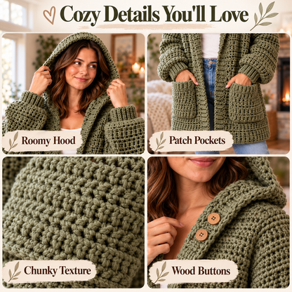 Hooded Cardigan Crochet Pattern PDF | Long Oversized Cardigan with Pockets | Cozy Women’s Sweater | Beginner Friendly Digital Download