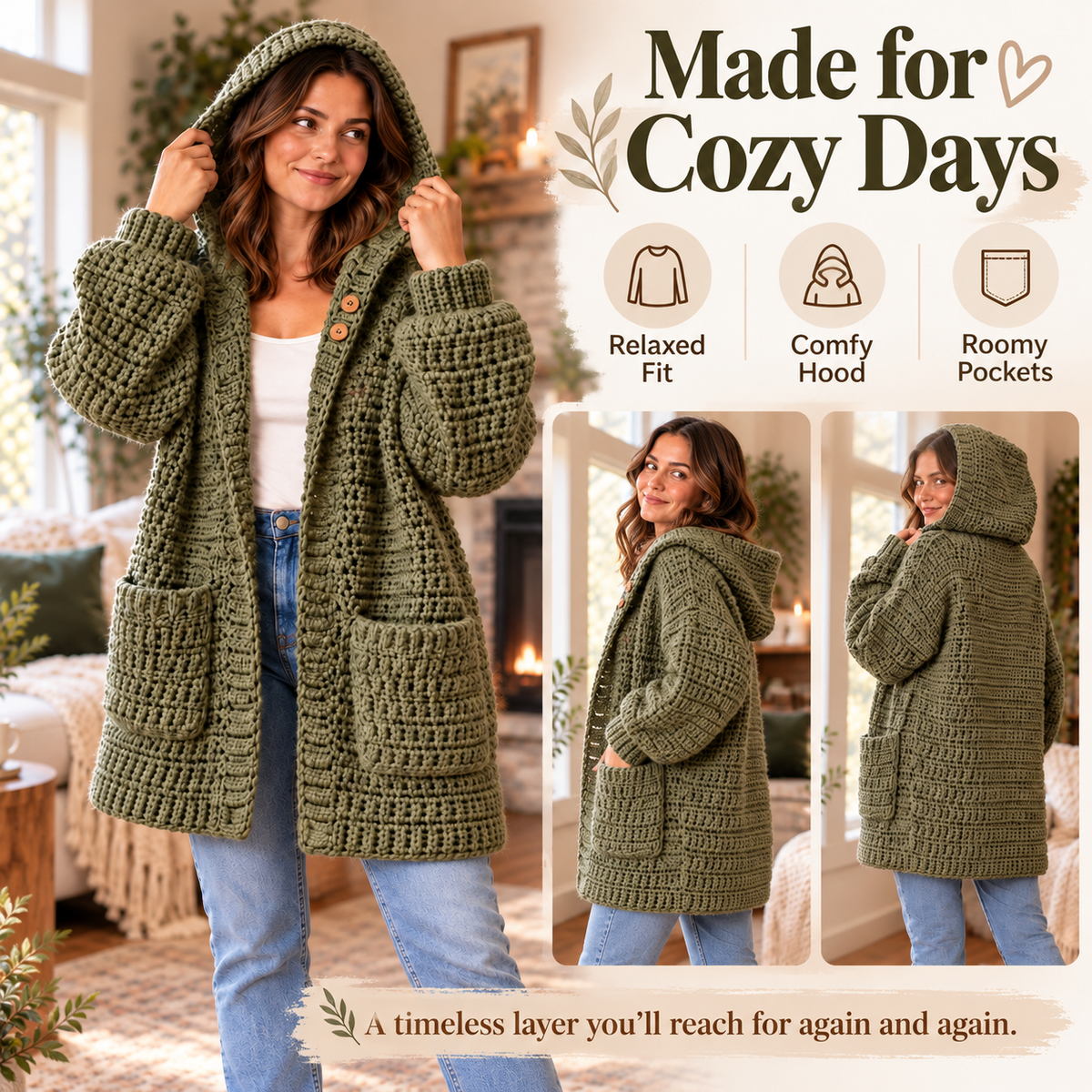 Hooded Cardigan Crochet Pattern PDF | Long Oversized Cardigan with Pockets | Cozy Women’s Sweater | Beginner Friendly Digital Download