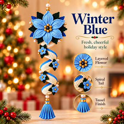 Christmas Spiral Flower Ornament Crochet Pattern PDF | Poinsettia Hanging Decor | Tassel Holiday Ornament Bundle