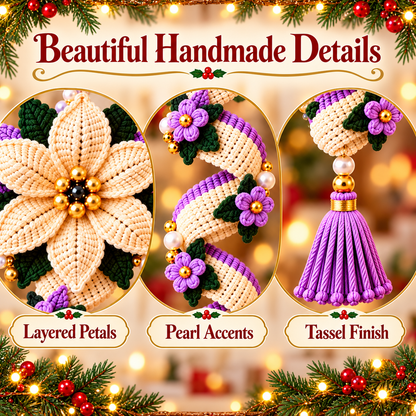 Christmas Spiral Flower Ornament Crochet Pattern PDF | Poinsettia Hanging Decor | Tassel Holiday Ornament Bundle