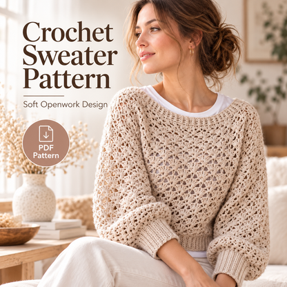 Crochet Lace Pullover Pattern PDF | Balloon Sleeve Sweater | Cozy Crochet Top Digital Download